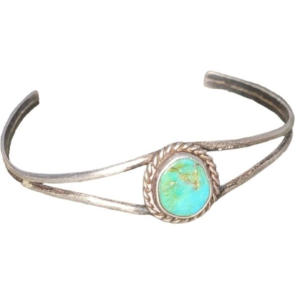 Vintage Sterling Silver Navajo Blue Sleeping Beauty Turquoise Cuff Bracelet - Picture 1 of 8